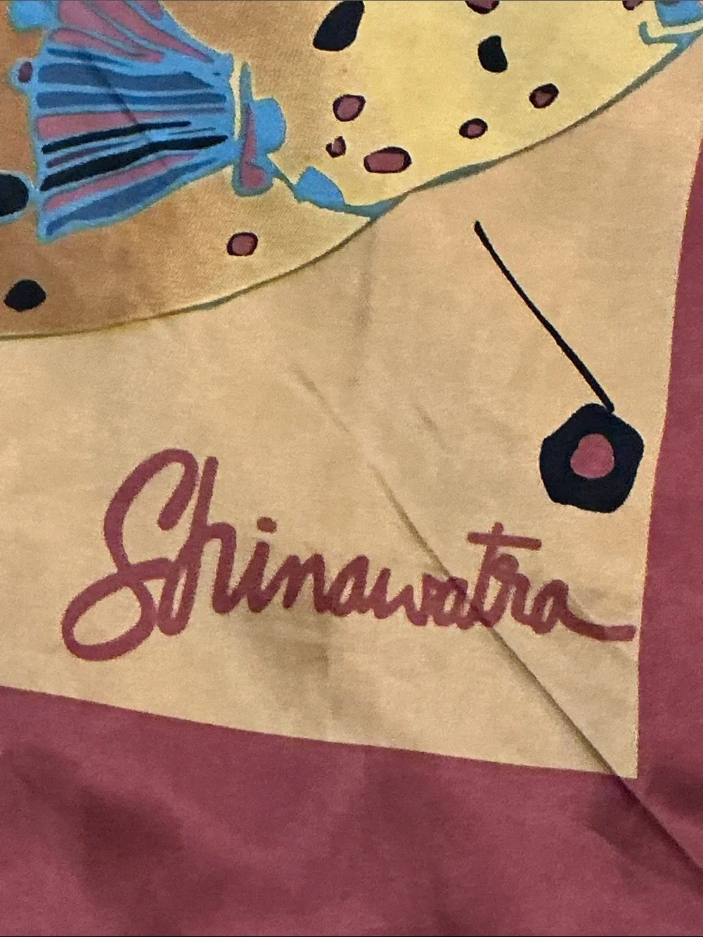 Authentic vintage Shinawatra Thai Silk Scarf featuring a vibrant tropical fish
